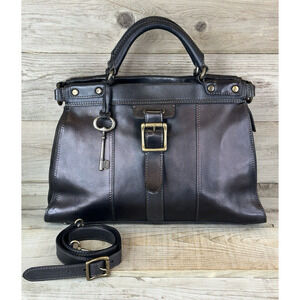 FOSSIL Vintage VRI Revival Satchel BLACK Leather Satchel Crossbody Messenger Bag